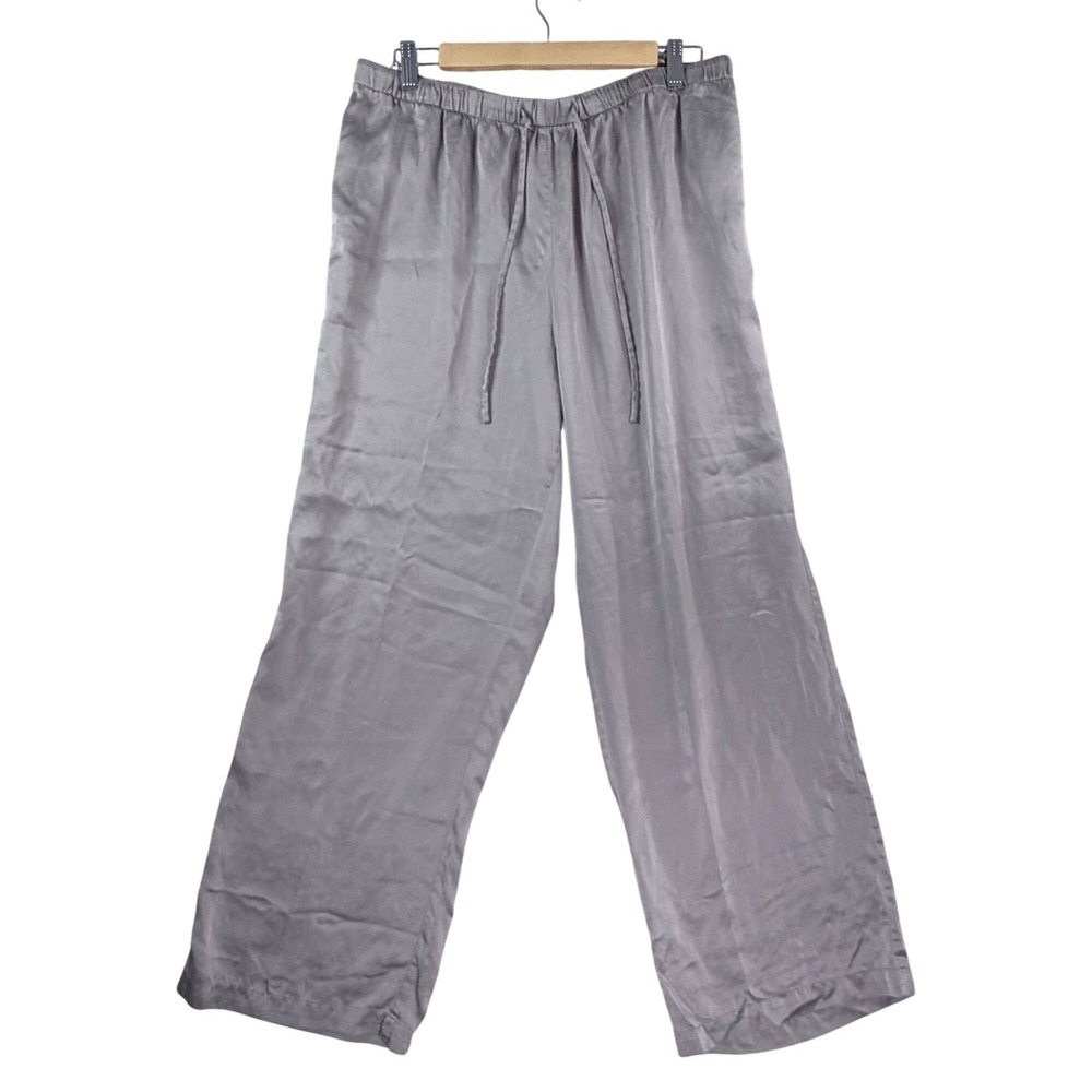 Quince Silk Wide Leg Pants Women XL Taupe Grey Drawstring Pockets Mulberry Silk
